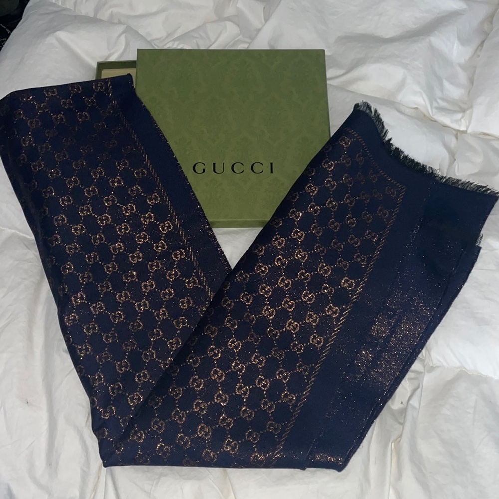 Gucci Navy and Gold Scarf-used 2 times